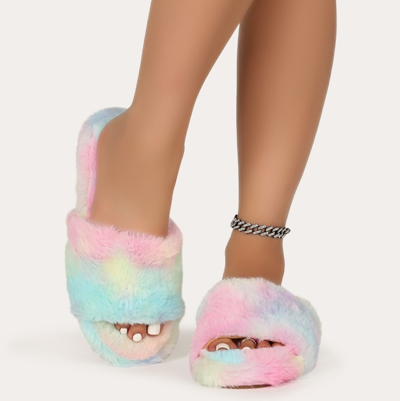 👣Forever ⚡Faux Fur Slide MultiColors slippers footwear comfee u r worth it 🍭 - Picture 3 of 11